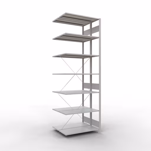 Anbauregal, Doppelregal, Fachbodenregal Stecksystem MULTIplus150, 3000 x 1000 x (2x800) mm (HxBxT), 2x7 Fachböden, Kreuzstrebe, RAL 7035 lichtgrau aus der Kategorie Doppelregale mit der Artikelnummer 32747