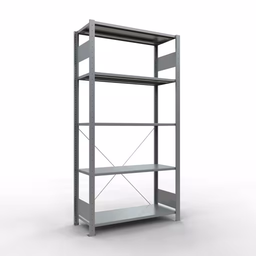 Grundregal, Fachbodenregal Stecksystem MULTIplus150, 2000 x 1000 x 400 mm (HxBxT), 5 Fachböden, Kreuzstrebe, verzinkt - Expressline aus der Kategorie Grundregal mit der Artikelnummer 12740-K