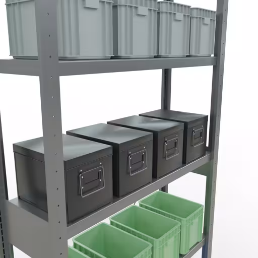 Produktbild Nr.13 des Artikels Grundregal, Fachbodenregal Stecksystem MULTIplus250, 2500 x 1000 x 300 mm (HxBxT), 6 Fachböden, Kreuzstrebe, verzinkt aus der Produktreihe Stecksystem von der Marke Schulte Lagertechnik