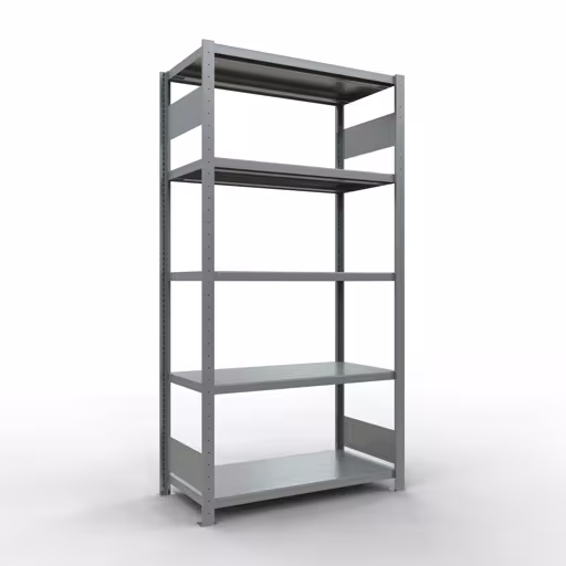 Grundregal, Fachbodenregal Stecksystem MULTIplus330, 2000 x 1000 x 500 mm (HxBxT), 5 Fachböden, Längenriegel, verzinkt aus der Kategorie Grundregal mit der Artikelnummer 13950-LR