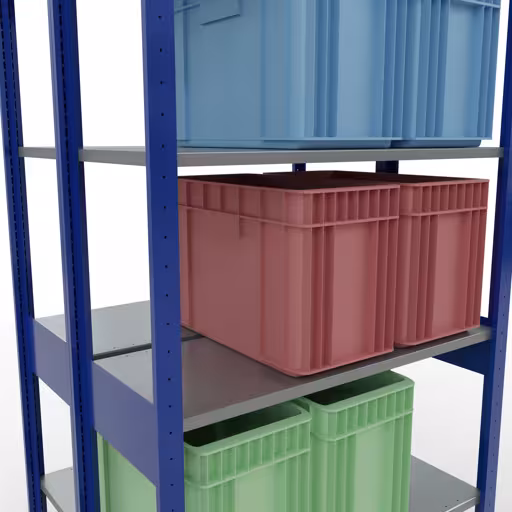 Produktbild Nr.12 des Artikels Grundregal, Doppelregal, Fachbodenregal Stecksystem MULTIplus150, 2500 x 1000 x (2x400) mm (HxBxT), 2x6 Fachböden, Längenriegel, RAL 5010 enzianblau aus der Produktreihe Fachbodenregale von der Marke Schulte Lagertechnik
