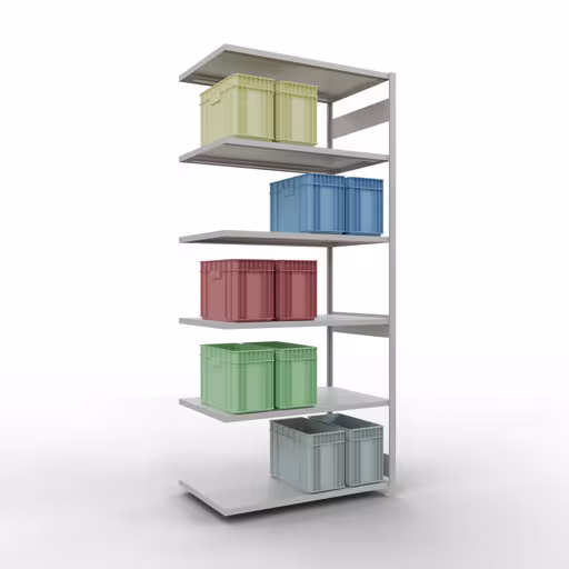 Anbauregal, Fachbodenregal Stecksystem MULTIplus250, 3000 x 1300 x 800 mm (HxBxT), 7 Fachböden, Längenriegel, RAL 7035 lichtgrau von der Marke Schulte Lagertechnik aus der Produktreihe Stecksystem