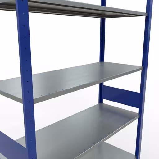 Zusatzbild des Artikels Grundregal, Fachbodenregal Stecksystem MULTIplus150, 3000 x 1300 x 500 mm (HxBxT), 7 Fachböden, Längenriegel, RAL 5010 enzianblau/verzinkt aus Grundregal