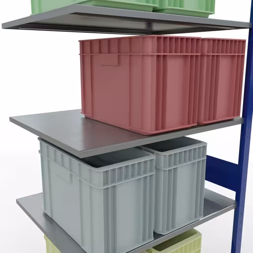 Anbauregal, Fachbodenregal Stecksystem MULTIplus150, 3000 x 1000 x 800 mm (HxBxT), 7 Fachböden, Längenriegel, RAL 5010 enzianblau/verzinkt von der Marke Schulte Lagertechnik aus der Produktreihe Stecksystem