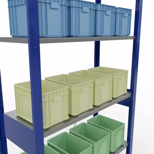 Abbildung Nr 16 des Artikels Grundregal, Fachbodenregal Stecksystem MULTIplus85, 2500 x 1000 x 400 mm (HxBxT), 6 Fachböden, Kreuzstrebe, RAL 5010 enzianblau aus der Produktgruppe Stecksystem von der Marke Schulte Lagertechnik