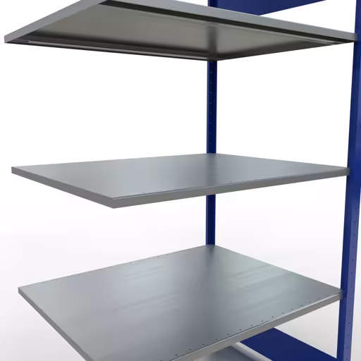 Zusatzbild des Artikels Anbauregal, Fachbodenregal Stecksystem MULTIplus150, 2000 x 1000 x 800 mm (HxBxT), 5 Fachböden, Längenriegel, RAL 5010 enzianblau/verzinkt aus Anbauregal