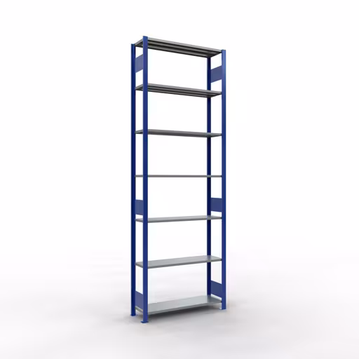 Grundregal, Fachbodenregal Stecksystem MULTIplus150, 3000 x 1000 x 300 mm (HxBxT), 7 Fachböden, Längenriegel, RAL 5010 enzianblau/verzinkt aus der Kategorie Grundregal mit der Artikelnummer 12732-LR-B