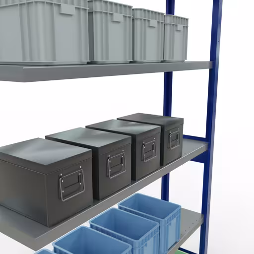 Produktbild Nr 15 des Artikels Anbauregal, Fachbodenregal Stecksystem MULTIplus250, 2500 x 1300 x 300 mm (HxBxT), 6 Fachböden, Längenriegel, RAL 5010 enzianblau/verzinkt Abbildung Nr 15 des Artikels Anbauregal, Fachbodenregal Stecksystem MULTIplus250, 2500 x 1300 x 300 mm (HxBxT), 6 Fachböden, Längenriegel, RAL 5010 enzianblau/verzinkt aus der Produktgruppe Stecksystem von der Marke Schulte Lagertechnik