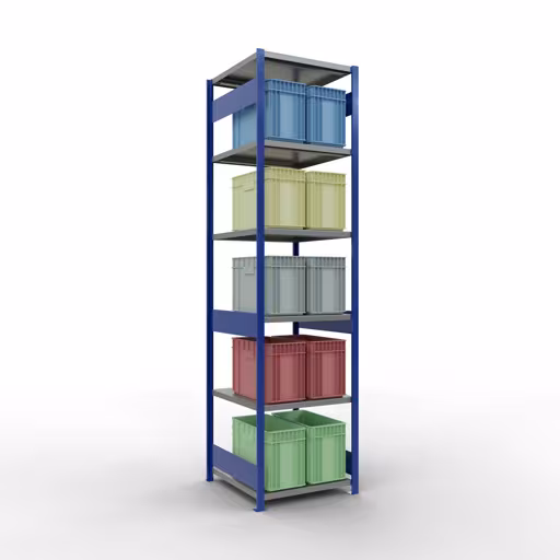 Grundregal, Fachbodenregal Stecksystem MULTIplus250, 3000 x 750 x 800 mm (HxBxT), 7 Fachböden, Längenriegel, RAL 5010 enzianblau/verzinkt/verzinkt von der Marke Schulte Lagertechnik aus der Produktreihe Stecksystem