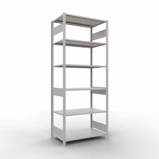 Grundregal, Fachbodenregal Stecksystem MULTIplus85, 2500 x 1000 x 600 mm (HxBxT), 6 Fachböden, Längenriegel, RAL 7035 lichtgrau aus der Kategorie Grundregal mit der Artikelnummer 33061-LR