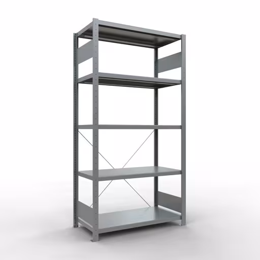 Grundregal, Fachbodenregal Stecksystem MULTIplus250, 2000 x 1000 x 500 mm (HxBxT), 5 Fachböden, Kreuzstrebe, verzinkt aus der Kategorie Grundregal mit der Artikelnummer 12950