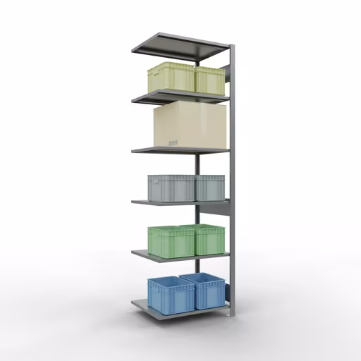 Anbauregal, Fachbodenregal Stecksystem MULTIplus150, 2500 x 750 x 600 mm (HxBxT), 6 Fachböden, Längenriegel, verzinkt von der Marke Schulte Lagertechnik aus der Produktreihe Stecksystem