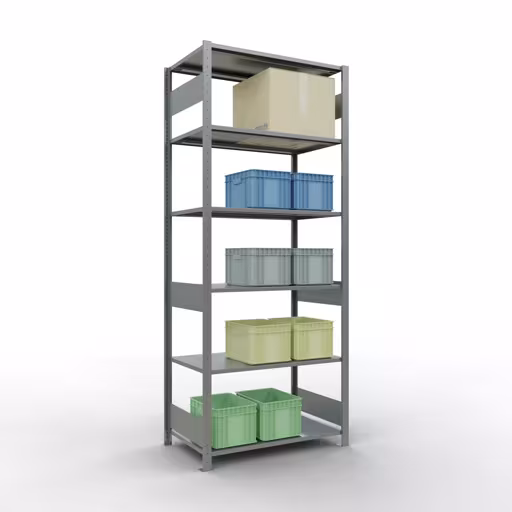 Abbildung Nr 10 des Artikels Grundregal, Fachbodenregal Stecksystem MULTIplus85, 2500 x 1000 x 600 mm (HxBxT), 6 Fachböden, Längenriegel, verzinkt aus der Produktgruppe Stecksystem von der Marke Schulte Lagertechnik