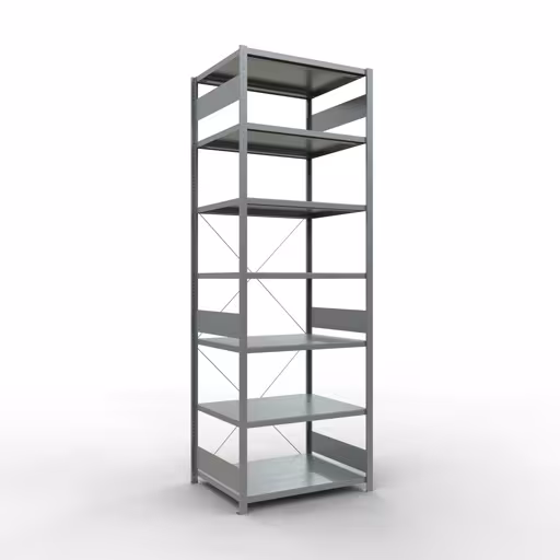 Grundregal, Fachbodenregal Stecksystem MULTIplus250, 3000 x 1000 x 800 mm (HxBxT), 7 Fachböden, Kreuzstrebe, verzinkt aus der Kategorie Grundregal mit der Artikelnummer 12982