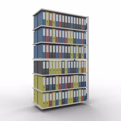 Anbauregal, Büro-Fachbodenregal Stecksystem MULTIplus150, 2300 x 1300 x 600 mm (HxBxT), 7 Fachböden, Längenriegel, ohne Mittelanschlag, lichtgrau von Schulte Lagertechnik mit der Artikelnr. 36071