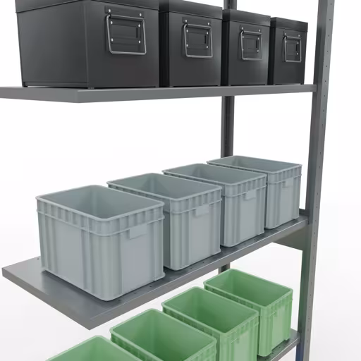 Anbauregal, Fachbodenregal Stecksystem MULTIplus85, 2500 x 1000 x 400 mm (HxBxT), 6 Fachböden, Längenriegel, verzinkt von Schulte Lagertechnik aus der Kategorie Stecksystem