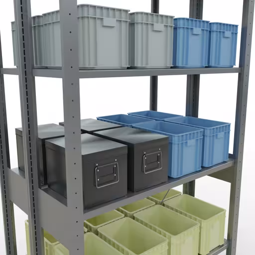 Produktbild Nr 14 des Artikels Grundregal, Doppelregal, Fachbodenregal Stecksystem MULTIplus150, 2500 x 1000 x (2x300) mm (HxBxT), 2x6 Fachböden, Kreuzstrebe, verzinkt Abbildung Nr 14 des Artikels Grundregal, Doppelregal, Fachbodenregal Stecksystem MULTIplus150, 2500 x 1000 x (2x300) mm (HxBxT), 2x6 Fachböden, Kreuzstrebe, verzinkt aus der Produktgruppe Fachbodenregale von der Marke Schulte Lagertechnik