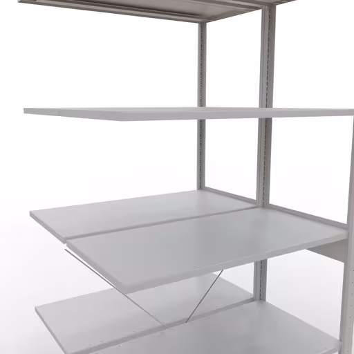 Andere Ansicht des Artikels Anbauregal, Doppelregal, Fachbodenregal Stecksystem MULTIplus150, 2500 x 1000 x (2x500) mm (HxBxT), 2x6 Fachböden, Kreuzstrebe, RAL 7035 lichtgrau aus der Kategorie Fachbodenregale