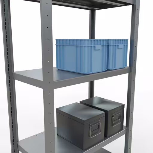 Zusatzbild des Artikels Grundregal, Fachbodenregal Stecksystem MULTIplus250, 2000 x 750 x 400 mm (HxBxT), 5 Fachböden, Längenriegel, verzinkt aus Grundregal