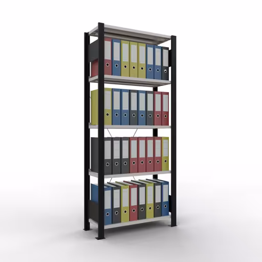 Abbildung Nr 10 des Artikels Grundregal, Büro-Fachbodenregal Stecksystem MULTIplus85, 1800 x 750 x 300 mm (HxBxT), 5 Fachböden, Kreuzstrebe, mit Anschlagleiste, schwarz/lichtgrau aus der Produktgruppe Büroregale von der Marke Schulte Lagertechnik