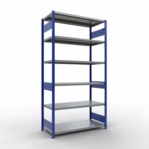 Grundregal, Fachbodenregal Stecksystem MULTIplus250, 2500 x 1300 x 600 mm (HxBxT), 6 Fachböden, Längenriegel, RAL 5010 enzianblau/verzinkt aus der Kategorie Grundregal mit der Artikelnummer 12961-130-LR-B