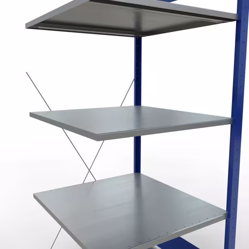 Anbauregal, Fachbodenregal Stecksystem MULTIplus150, 2000 x 750 x 800 mm (HxBxT), 5 Fachböden, Kreuzstrebe, RAL 5010 enzianblau/verzinkt/verzinkt von der Marke Schulte Lagertechnik aus der Produktreihe Stecksystem