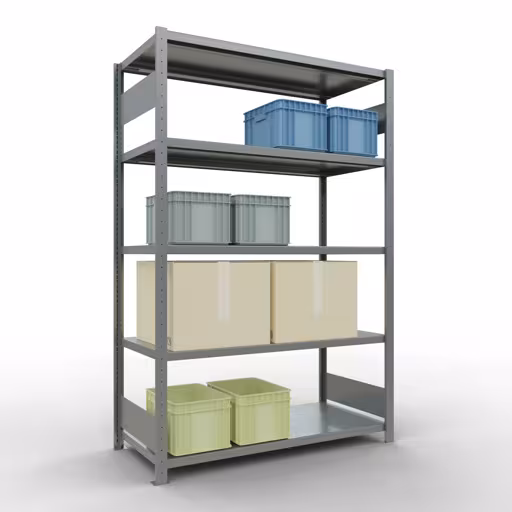 Abbildung Nr 14 des Artikels Grundregal, Fachbodenregal Stecksystem MULTIplus250, 2000 x 1300 x 600 mm (HxBxT), 5 Fachböden, Längenriegel, verzinkt aus der Produktgruppe Stecksystem von der Marke Schulte Lagertechnik