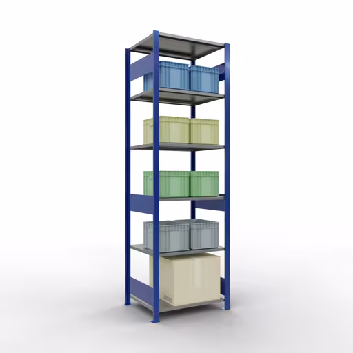 Produktbild Nr.14 des Artikels Grundregal, Fachbodenregal Stecksystem MULTIplus150, 2500 x 750 x 600 mm (HxBxT), 6 Fachböden, Längenriegel, RAL 5010 enzianblau/verzinkt/verzinkt aus der Produktreihe Stecksystem von der Marke Schulte Lagertechnik