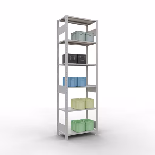 Produktbild Nr.13 des Artikels Grundregal, Fachbodenregal Stecksystem MULTIplus150, 2500 x 750 x 400 mm (HxBxT), 6 Fachböden, Längenriegel, RAL 7035 lichtgrau aus der Produktreihe Stecksystem von der Marke Schulte Lagertechnik