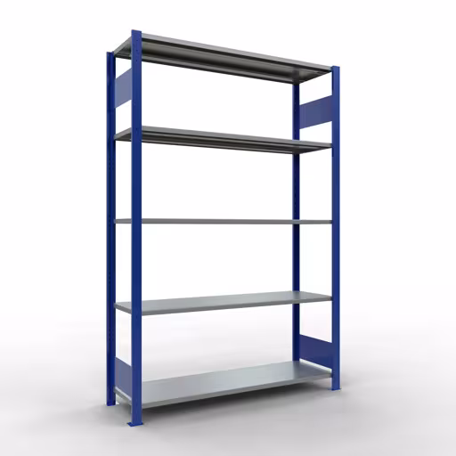 Grundregal, Fachbodenregal Stecksystem MULTIplus150, 2000 x 1300 x 400 mm (HxBxT), 5 Fachböden, Längenriegel, RAL 5010 enzianblau/verzinkt aus der Kategorie Grundregal mit der Artikelnummer 12740-130-LR-B