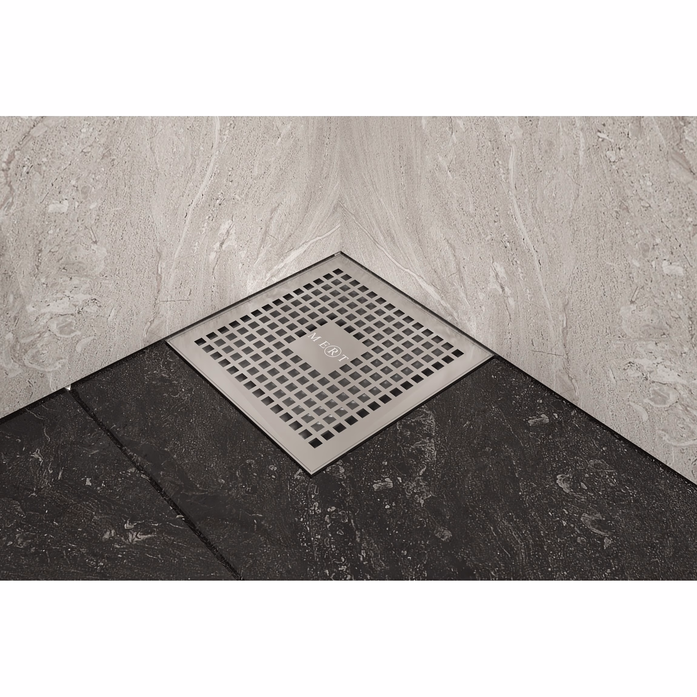 MERT Ablaufaufsatz 20x20cm Bodenablauf Design "KARE" komplett aus Edelstahl + PP