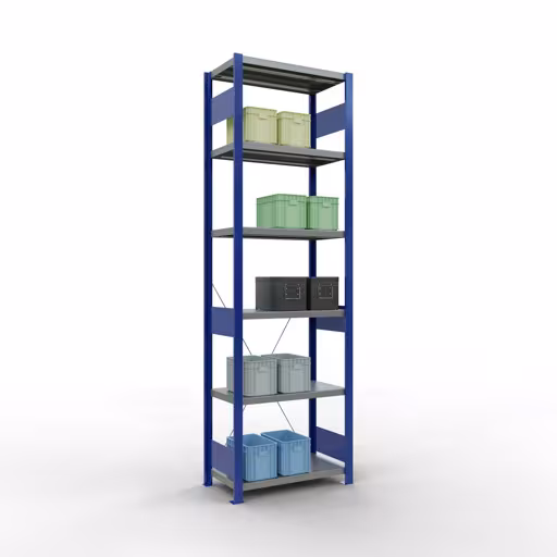 Abbildung Nr 13 des Artikels Grundregal, Fachbodenregal Stecksystem MULTIplus250, 2500 x 750 x 400 mm (HxBxT), 6 Fachböden, Kreuzstrebe, RAL 5010 enzianblau/verzinkt/verzinkt aus der Produktgruppe Stecksystem von der Marke Schulte Lagertechnik