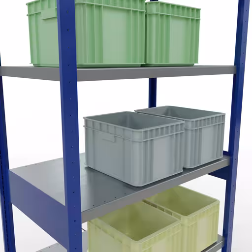 Abbildung Nr 15 des Artikels Grundregal, Fachbodenregal Stecksystem MULTIplus330, 2500 x 1000 x 600 mm (HxBxT), 6 Fachböden, Kreuzstrebe, RAL 5010 enzianblau/verzinkt aus der Produktgruppe Stecksystem von der Marke Schulte Lagertechnik