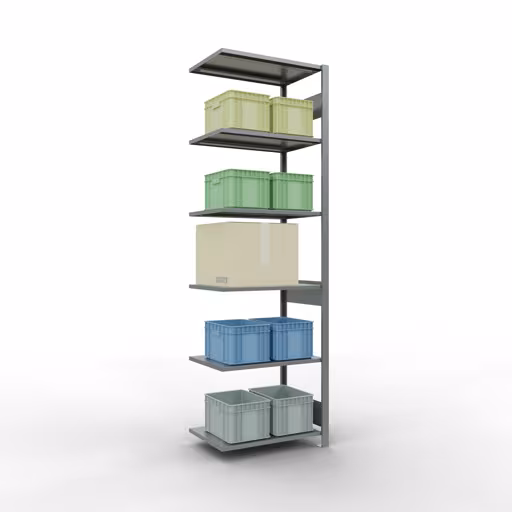 Produktbild Nr.14 des Artikels Anbauregal, Fachbodenregal Stecksystem MULTIplus150, 2500 x 750 x 500 mm (HxBxT), 6 Fachböden, Längenriegel, verzinkt aus der Produktreihe Stecksystem von der Marke Schulte Lagertechnik