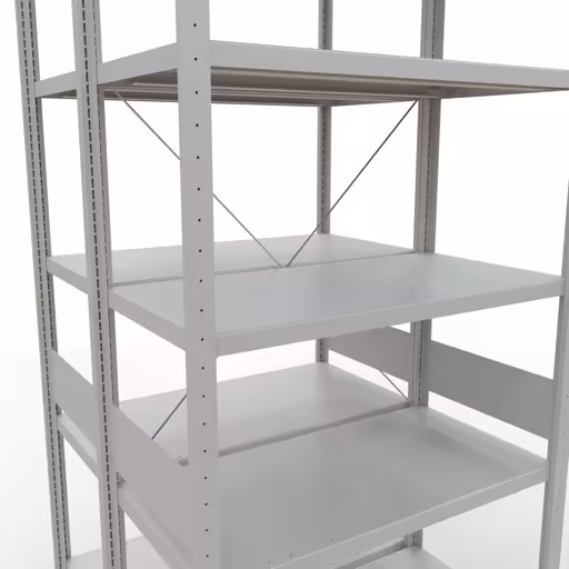 Grundregal, Doppelregal, Fachbodenregal Stecksystem MULTIplus250, 3000 x 1000 x (2x500) mm (HxBxT), 2x7 Fachböden, Kreuzstrebe, RAL 7035 lichtgrau von der Marke Schulte Lagertechnik aus der Produktreihe Fachbodenregale