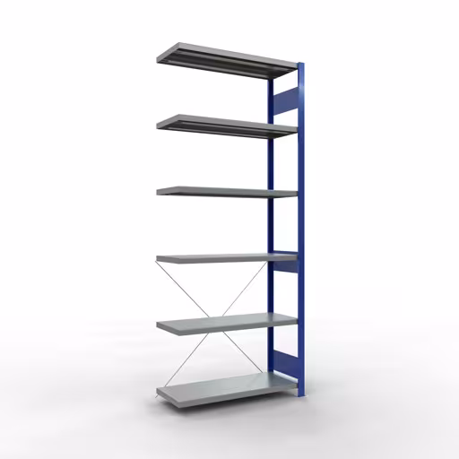 Produktbild Nr.14 des Artikels Anbauregal, Fachbodenregal Stecksystem MULTIplus250, 2500 x 1000 x 400 mm (HxBxT), 6 Fachböden, Kreuzstrebe, RAL 5010 enzianblau/verzinkt aus der Produktreihe Stecksystem von der Marke Schulte Lagertechnik