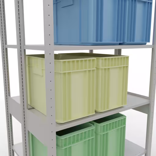 Andere Ansicht des Artikels Grundregal, Doppelregal, Fachbodenregal Stecksystem MULTIplus150, 2500 x 1000 x (2x400) mm (HxBxT), 2x6 Fachböden, Längenriegel, RAL 7035 lichtgrau aus der Kategorie Fachbodenregale
