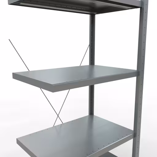 Abbildung Nr 14 des Artikels Anbauregal, Fachbodenregal Stecksystem MULTIplus250, 2000 x 750 x 500 mm (HxBxT), 5 Fachböden, Kreuzstrebe, verzinkt aus der Produktgruppe Stecksystem von der Marke Schulte Lagertechnik
