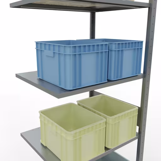 Produktbild Nr.7 des Artikels Anbauregal, Fachbodenregal Stecksystem MULTIplus150, 3000 x 750 x 600 mm (HxBxT), 7 Fachböden, Längenriegel, verzinkt aus der Produktreihe Stecksystem von der Marke Schulte Lagertechnik