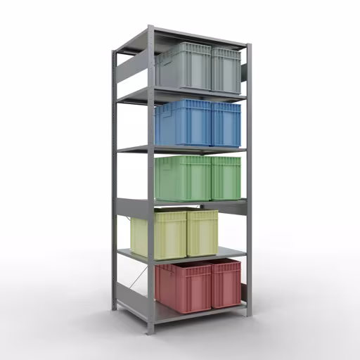 Grundregal, Fachbodenregal Stecksystem MULTIplus150, 2500 x 1000 x 800 mm (HxBxT), 6 Fachböden, Kreuzstrebe, verzinkt von Schulte Lagertechnik mit der Artikelnr. 12581