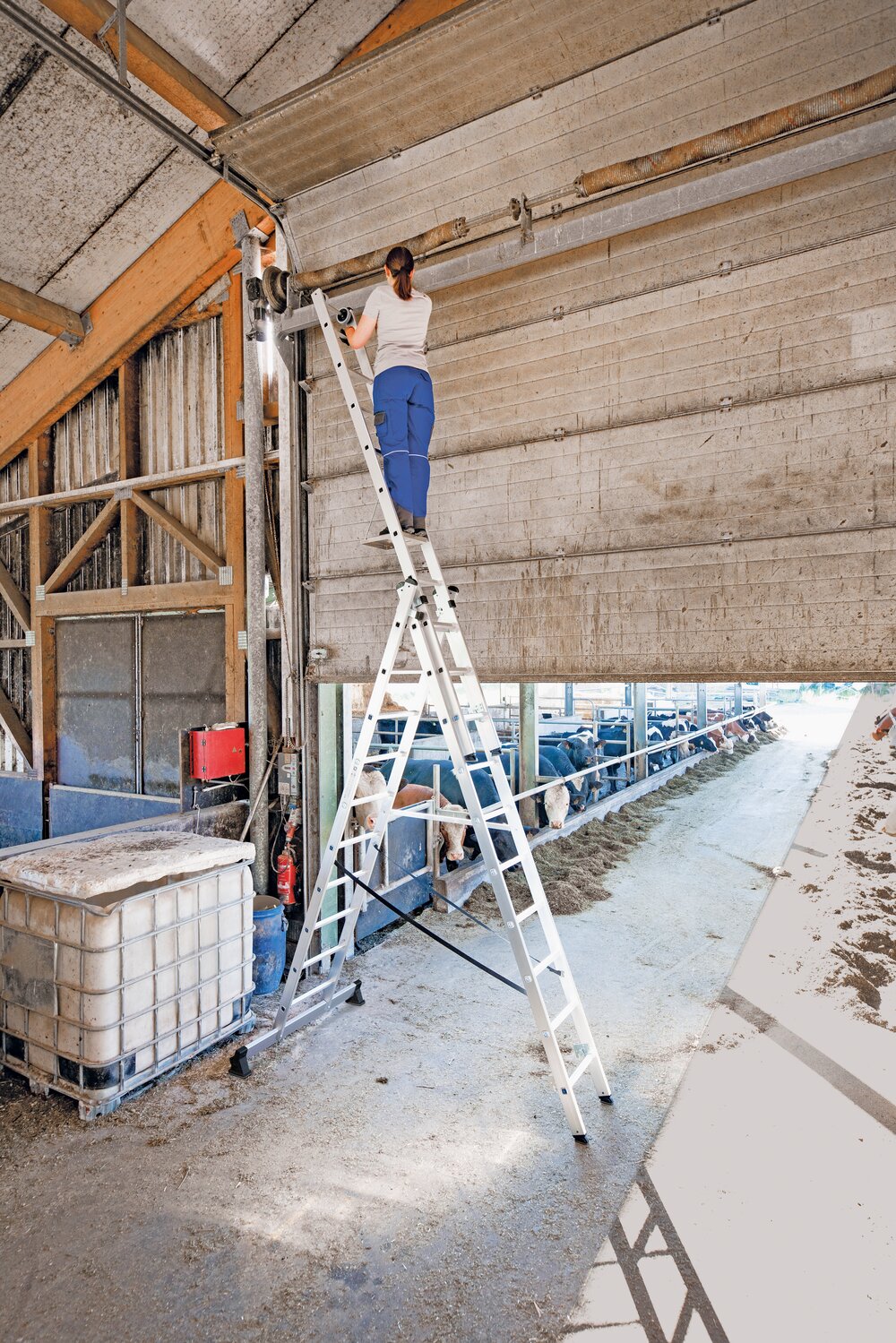 Munk Sprossen-Mehrzweckleiter 3-teilig mit nivello®-Traverse und Wandlaufrollen 3x6 Sprossen