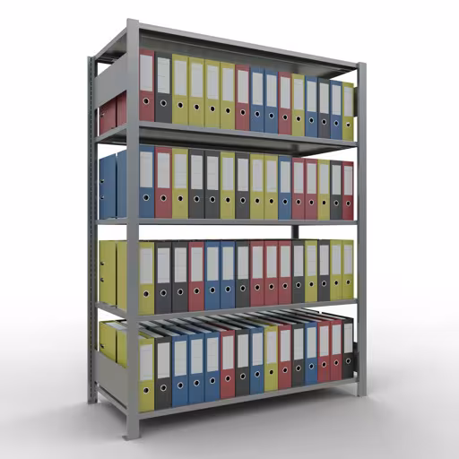 Abbildung Nr 13 des Artikels Grundregal, Büro-Fachbodenregal Stecksystem MULTIplus150, 1800 x 1300 x 600 mm (HxBxT), 5 Fachböden, Längenriegel, verzinkt, mit Mittelanschlag aus der Produktgruppe Büroregale von der Marke Schulte Lagertechnik