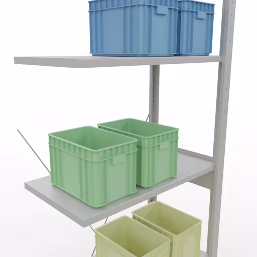 Produktbild Nr.15 des Artikels Anbauregal, Fachbodenregal Stecksystem MULTIplus150, 2500 x 750 x 400 mm (HxBxT), 6 Fachböden, Kreuzstrebe, RAL 7035 lichtgrau aus der Produktreihe Stecksystem von der Marke Schulte Lagertechnik