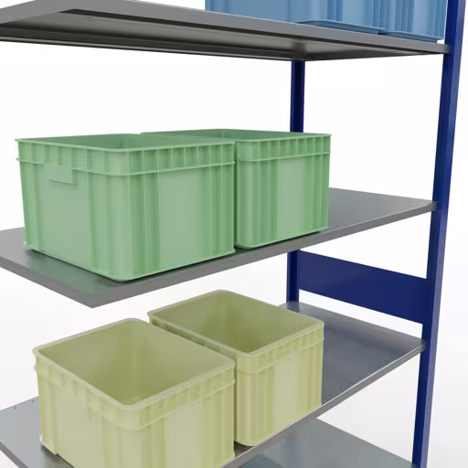Anbauregal, Fachbodenregal Stecksystem MULTIplus150, 3000 x 1300 x 600 mm (HxBxT), 7 Fachböden, Längenriegel, RAL 5010 enzianblau/verzinkt von Schulte Lagertechnik mit der Artikelnr. 12767-130-LR-B