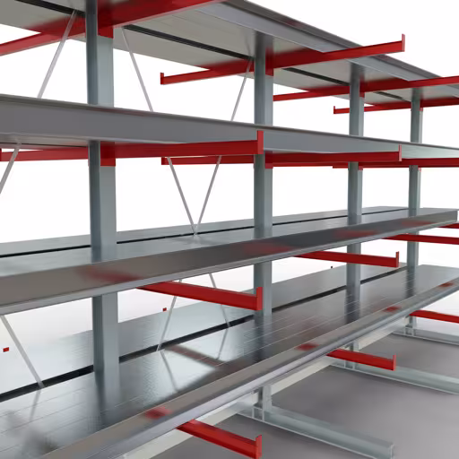 Produktbild Nr 10 des Artikels K 6000 Komplettregal, doppelseitig, 3000 x 6000 x 2x 1000 mm, RAL 7001 / RAL 3000, 5 Lagerebenen Abbildung Nr 10 des Artikels K 6000 Komplettregal, doppelseitig, 3000 x 6000 x 2x 1000 mm, RAL 7001 / RAL 3000, 5 Lagerebenen aus der Produktgruppe Kragarmregale von der Marke Schulte Lagertechnik