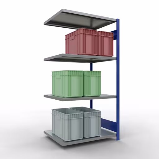 Abbildung Nr 8 des Artikels Anbauregal, Fachbodenregal Stecksystem MULTIplus330, 2000 x 1000 x 800 mm (HxBxT), 5 Fachböden, Längenriegel, RAL 5010 enzianblau/verzinkt aus der Produktgruppe Stecksystem von der Marke Schulte Lagertechnik