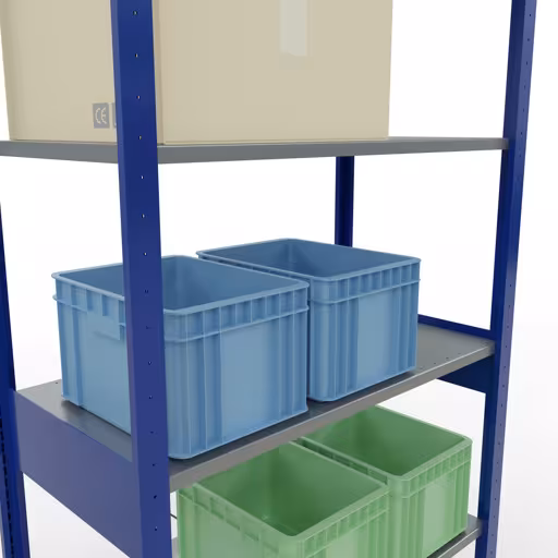 Produktbild Nr.15 des Artikels Grundregal, Fachbodenregal Stecksystem MULTIplus150, 2500 x 1000 x 500 mm (HxBxT), 6 Fachböden, Kreuzstrebe, RAL 5010/verzinkt aus der Produktreihe Stecksystem von der Marke Schulte Lagertechnik