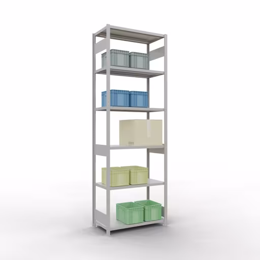 Abbildung Nr 11 des Artikels Grundregal, Fachbodenregal Stecksystem MULTIplus250, 3000 x 1000 x 500 mm (HxBxT), 7 Fachböden, Längenriegel, RAL 7035 lichtgrau aus der Produktgruppe Stecksystem von der Marke Schulte Lagertechnik