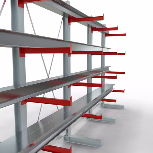 Produktbild Nr 12 des Artikels K 3000 Komplettregal, einseitig, 2500 x 5200 x 600 mm, RAL 7001 / RAL 3000, 5 Lagerebenen Abbildung Nr 12 des Artikels K 3000 Komplettregal, einseitig, 2500 x 5200 x 600 mm, RAL 7001 / RAL 3000, 5 Lagerebenen aus der Produktgruppe Kragarmregale von der Marke Schulte Lagertechnik