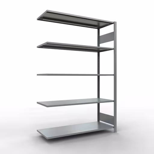 Anbauregal, Fachbodenregal Stecksystem MULTIplus150, 2000 x 1300 x 500 mm (HxBxT), 5 Fachböden, Längenriegel, verzinkt aus der Kategorie Anbauregal mit der Artikelnummer 12755-130-LR